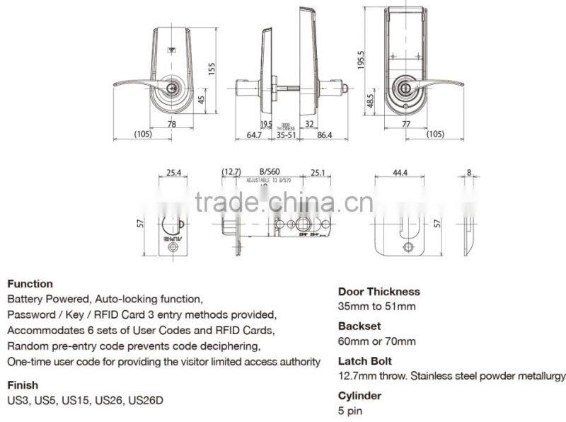 Japanese high quality and security Electronic keypad lever by ALPHA Corporation.