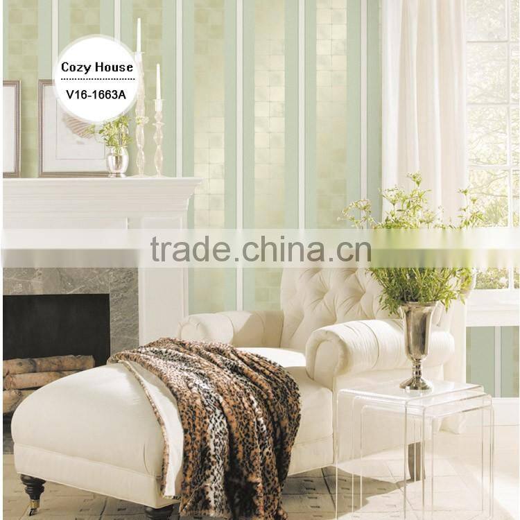 stock lot printing golden foil wallpaper, emerald green neat wide stripe wallcover for administration , best quality wallcover