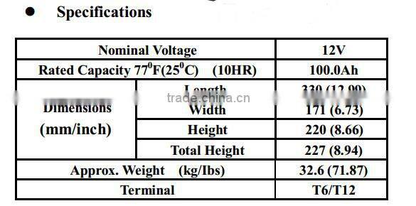 12V 100AH deep cycle sealed lead acid battery