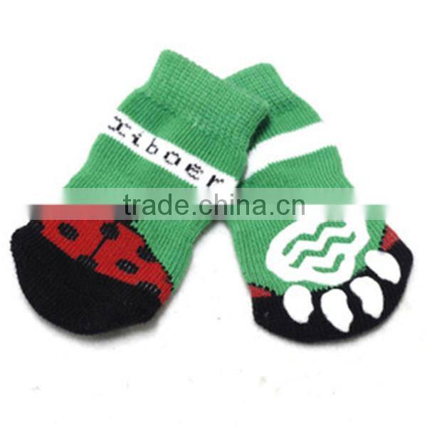Ladybug pet doggie socks / dog footwear with slip-resistant rubber back