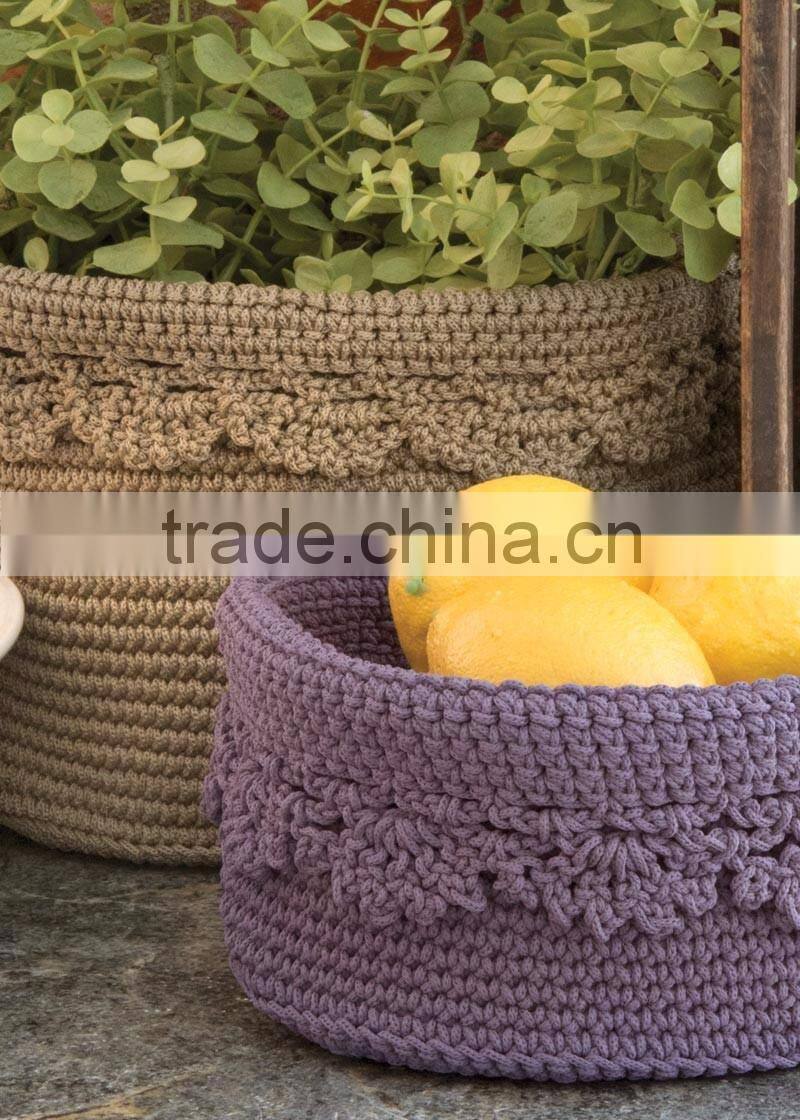 PP yarn round crochet basket purple brown