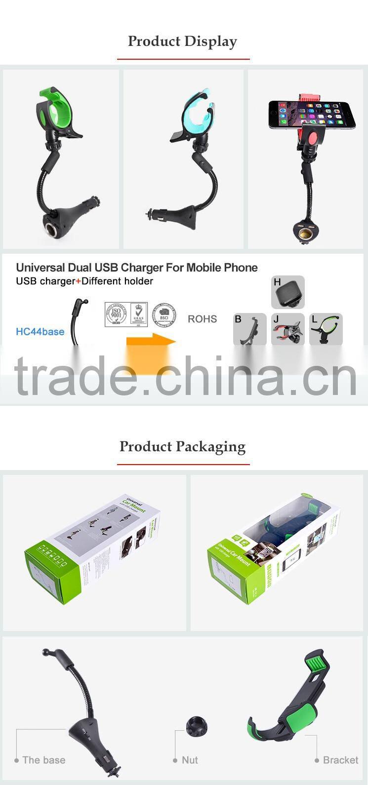 China supplier car support dual usb car charger cigarette in-car smartphone accessories
