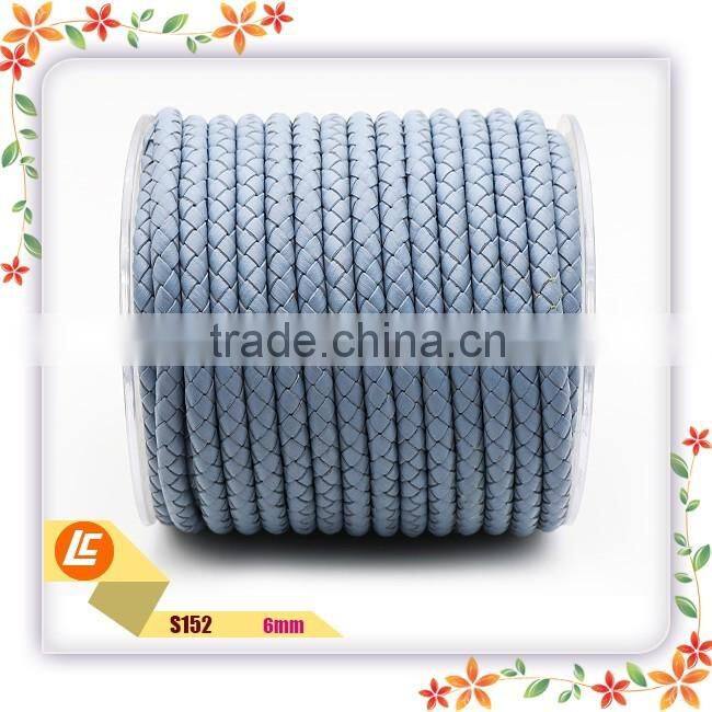 6mm Black Braid Cowhide Leather Cord for Making Leather Bracelets