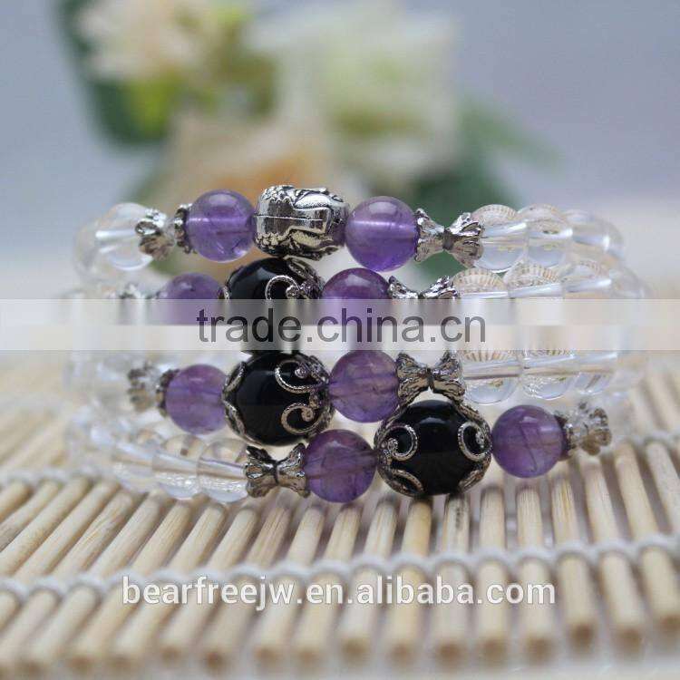 Bear Free Jewelry Multilayer Tibetan Natural AAA Grade Clear Quartz Mala Bead Prayer Wrap Bracelet Necklace