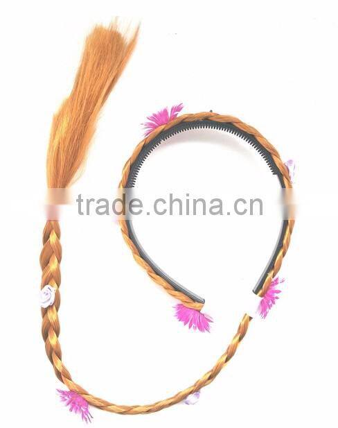 Frozen Princess Long Wig Braid Plastic Hairband With Flowers