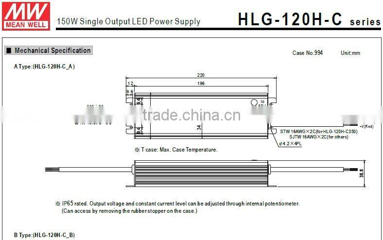 Mean well HLG-120H-C350 120W led driver with PFC 350ma 120w LED dimming driver 120w 350ma led driver