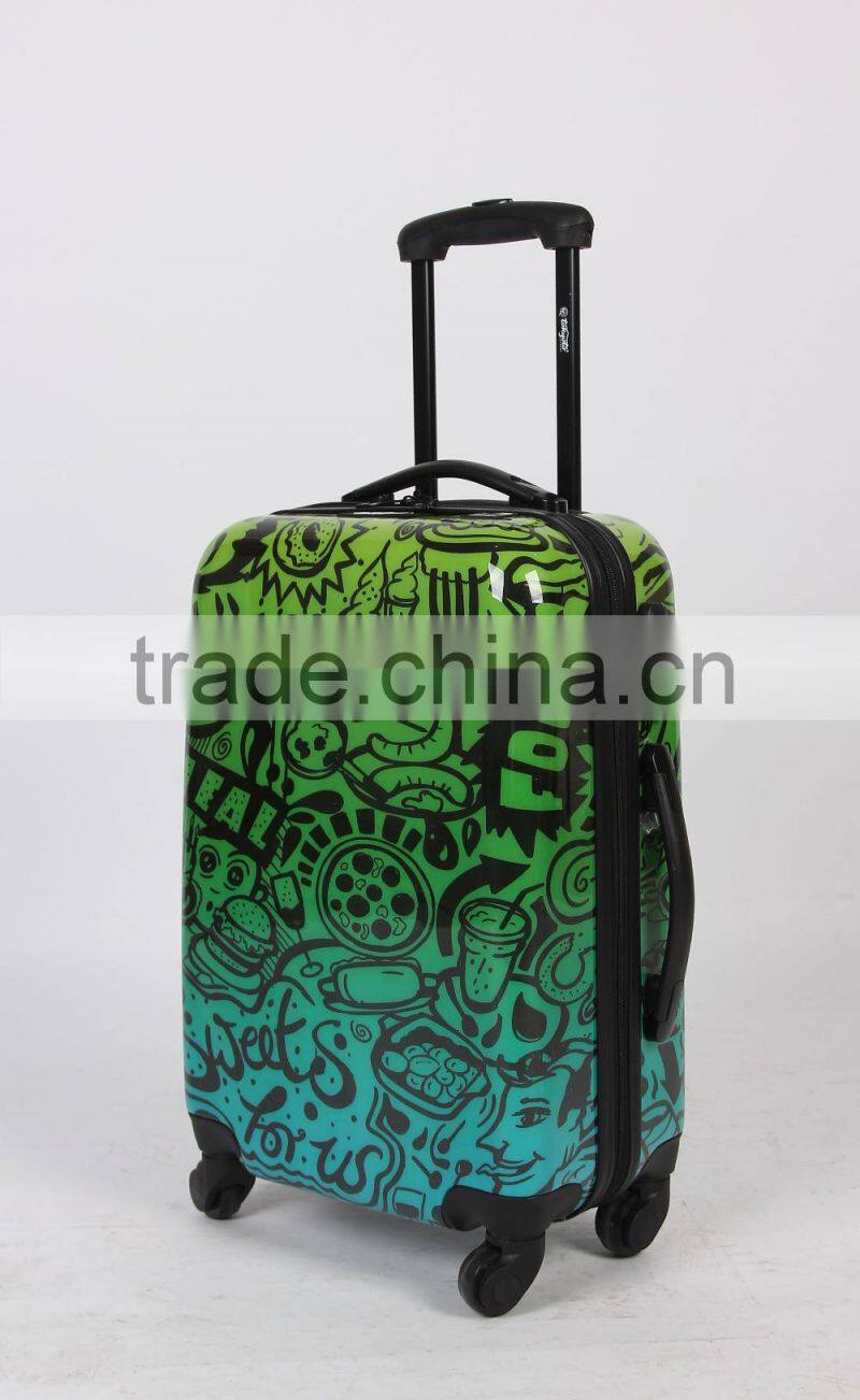 colorful printed trolley travel cabin abs suitcase