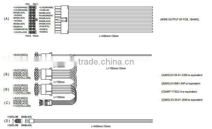 UL approved meanwell ipc-300a 1U ATX P4 300w industrial power supply