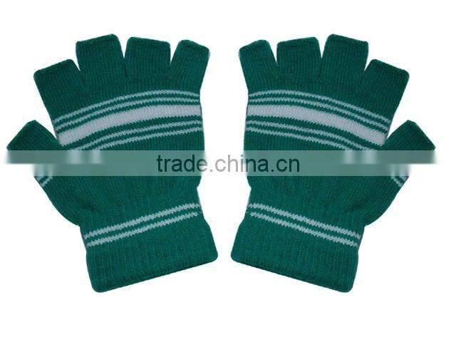 100% acrylic knitted fingerless magic glove with jacquard logo