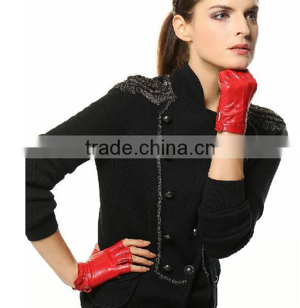 Girls/ladies dress sex red color leather gloves with fingerless
