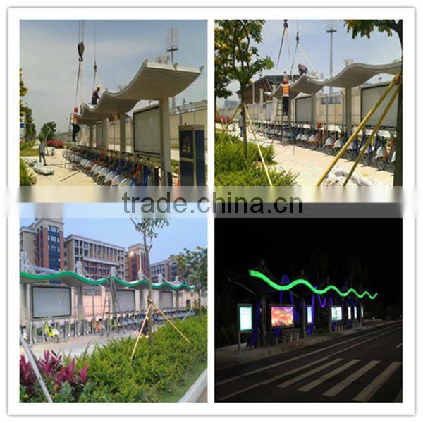 Stainless Steel Bus Service Shelter Station with Tempered Glass for Outdoor Advertising