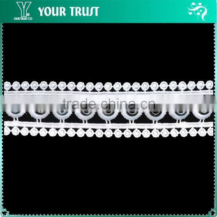 Two Row White Polyester Lace Rhodium Flat 10MM Metal Grommet Eyelet Trimming