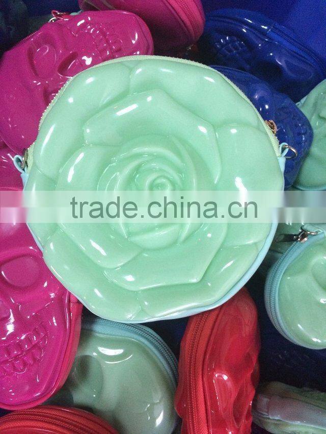 Silicone Smart Wallet PVC Promotion Gift Girls Fancy Bags, with metal strap and Rose Shaped