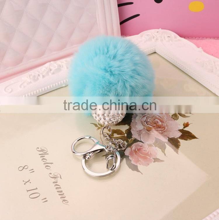 Keyring Pompom keychain Charm Ball Rabbit Fur Ball Genuine Soft Fluffy Key Chain Bag Pendant