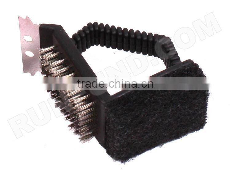 High quality 3 in 1 Durable Eco-friendly BBQ Grill Cleaning Brush with Steel Wire Sponge Shovel