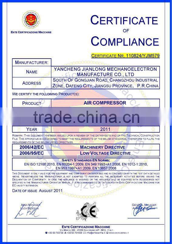 electric driven base plate air compressor with CE JL2105,compressor