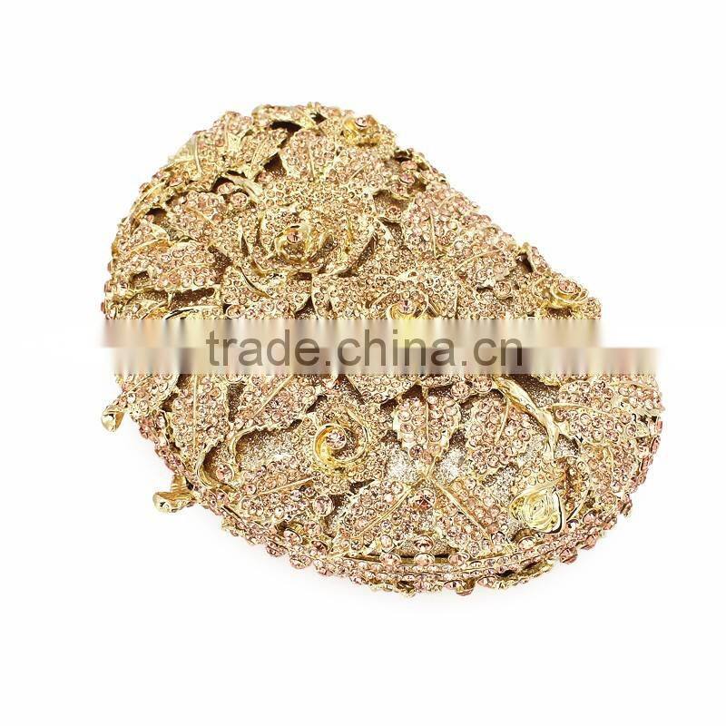 2016 Newest latest india Rhinestone Crystal gold rose pattern party wear clutch gem purse (88162A-C)