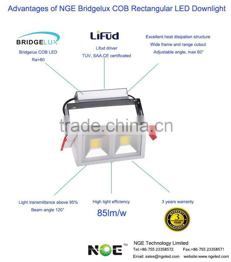 led quality downlight 48w adjustable cob downlight rotable square