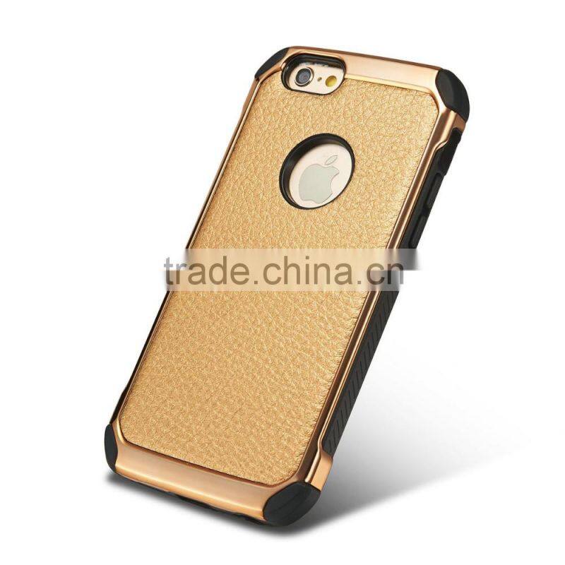 Lichi Texture Hybird TPU+PC Armor Case for iPhone 6 6s 6 Plus 6s Plus Samsung s7 s7edge 2 in 1 Electroplating Cases