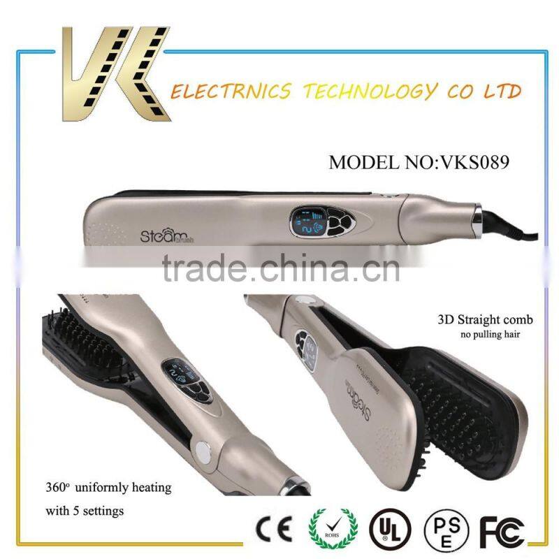 2016 Best Gift New Developed LCD Display Electric Steam Hair Straightener Brush Steam Hair Straightener