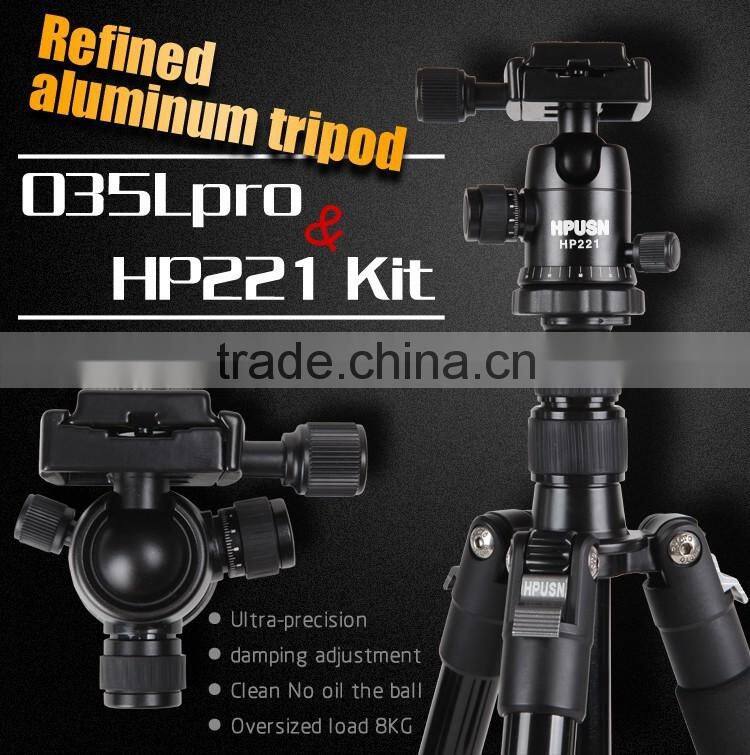 Hpusn 035lpro professional ball head aluminum tripod portable travel dslr camera tripods