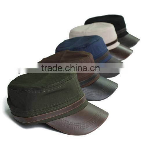 military captain caps in stock flat top adjustable army green leather fitted military uniform cap