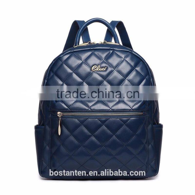 lattice style women waterproof leather backpack laptop shoulder bag zipper