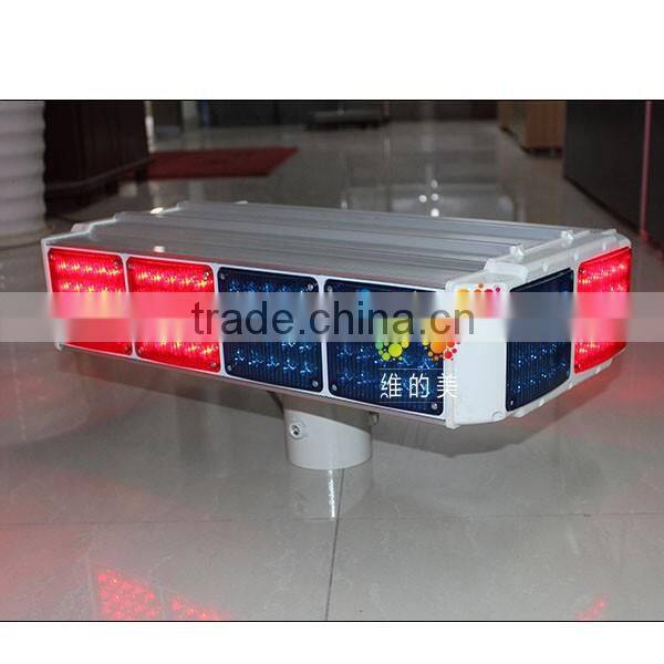 Road safety 12pcs Red blue modules 4sides LED flashing light solar traffic warning light