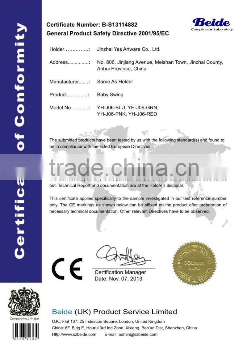 CE Safety Certificate Indoor and Outdoor Hanging Toy Kids Hammock Swing Chairs