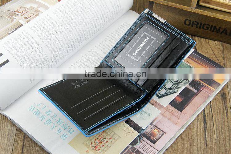 High Quality Brand Blue Edge Best Men's PU Leather Wallet Purse Credit Card Holder Bifold Wallet