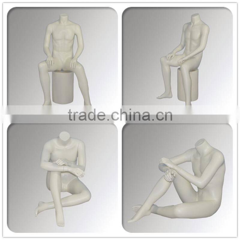 Fashion headless fiberglass sitting male sports mannequin for window display