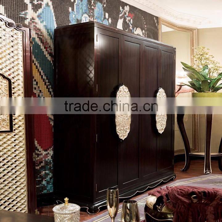Classic Chinese design bedroom furniture solid wood hand carved handle four doors wardrobe