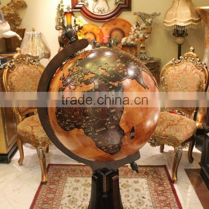 King Size Luxury Wooden Globe Stand Embossed Style