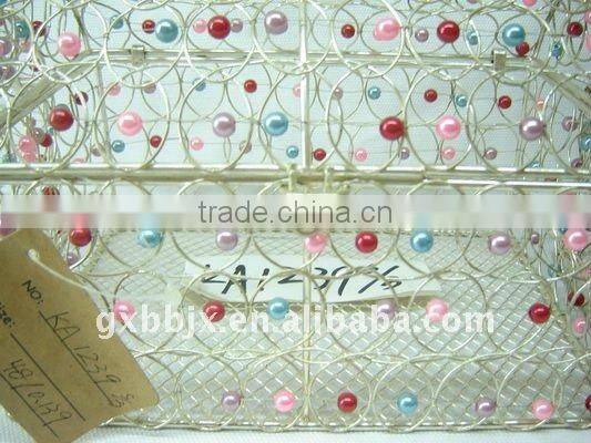 Silver colourful pearl wire storage box with lid