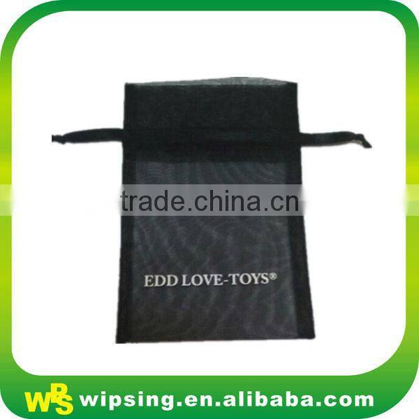 White Organza Pouch with Printed Ribbon Drawstring