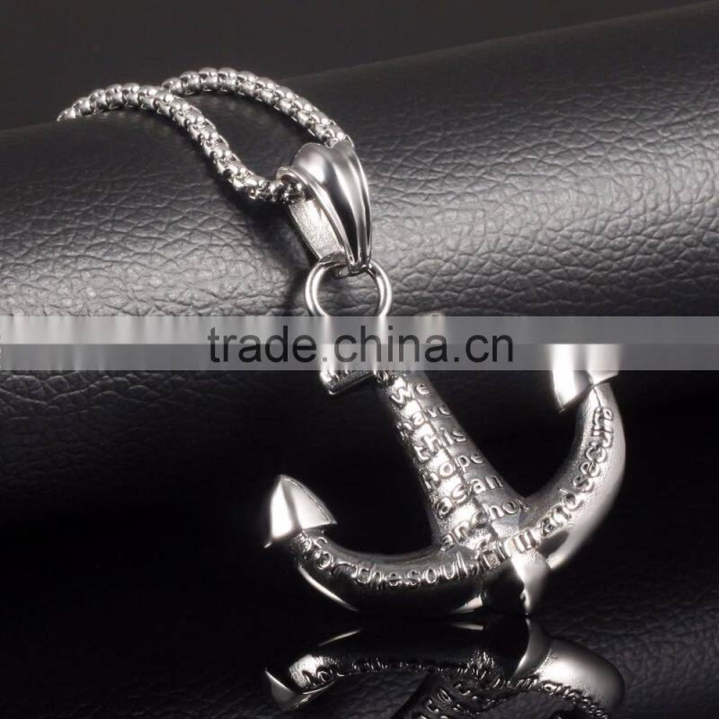 2017 Fashion Jewelry Mens Gold Anchor Necklace Men Stainless Steel Hook Pendant