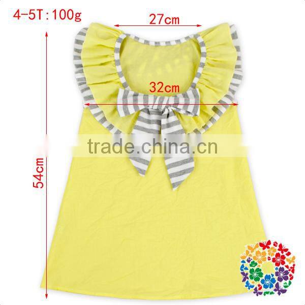 wholesale summer fashion grey stripe ruffle neck sleeveless cotton yellow kids girls dress