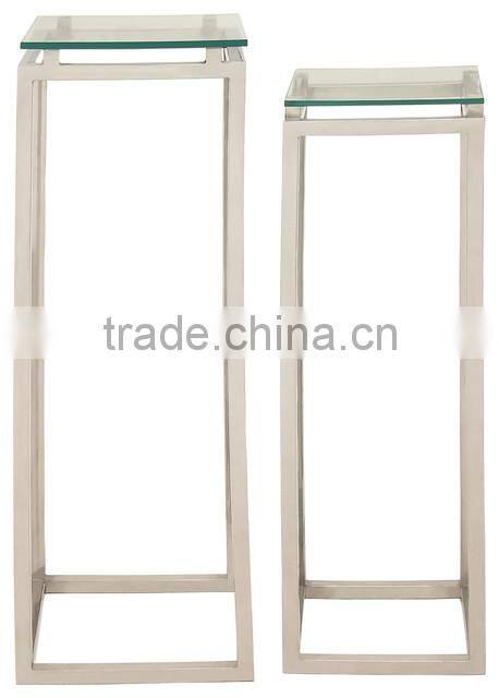 Modernly designed stainless steel glass pedestal set of 2 pot stand