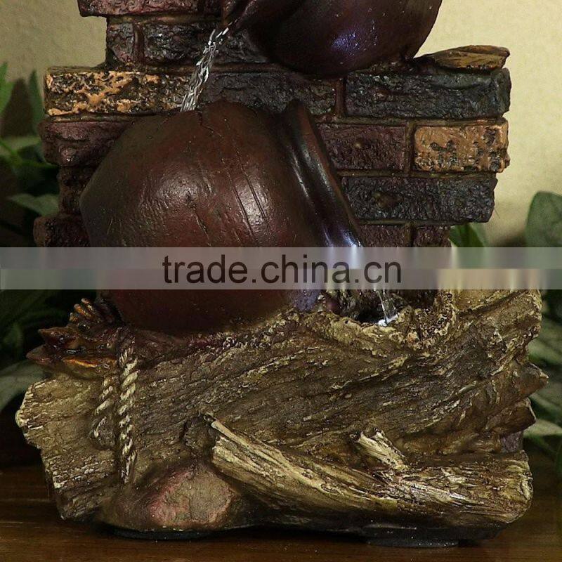Rustic Brick Wall and Jugs Tabletop Fountain with LED Light