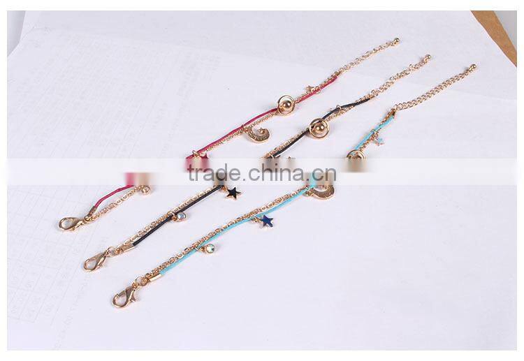 goldfill round smiling face charm bracelet tiny rhinestone charm bracelet colorful rope gold chain layered bracelet