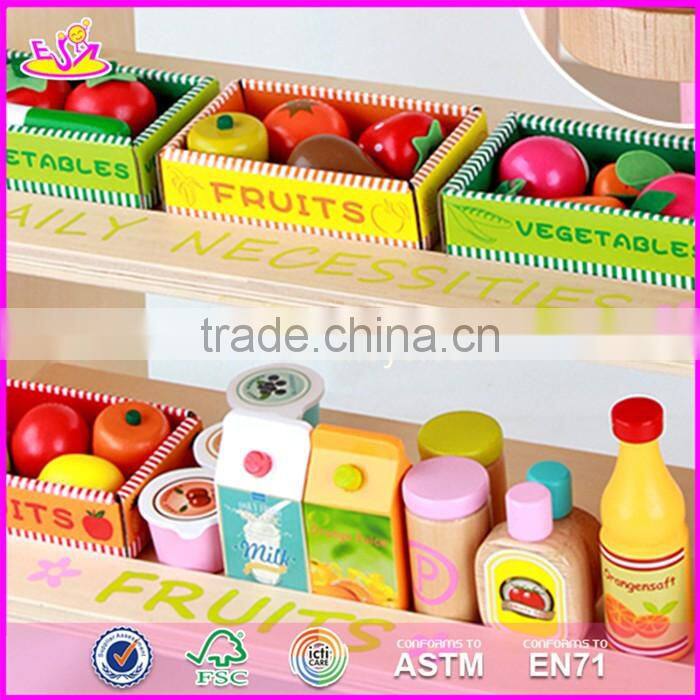 2017 New design funny pretend play wooden kids play supermarket W10A061