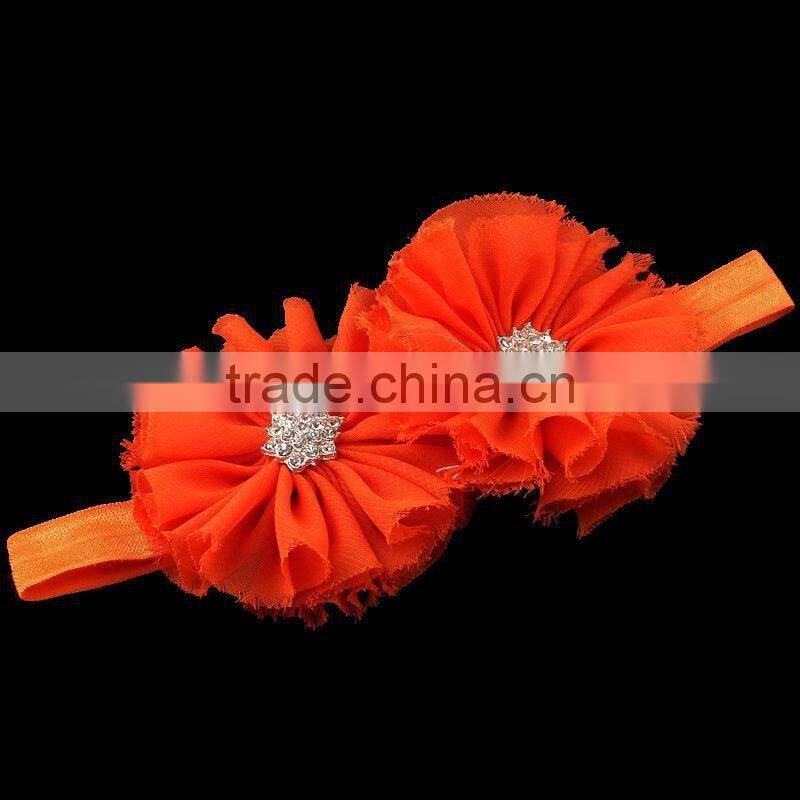 shabby chiffon flower headband with rhinestone center for kids hair accessories