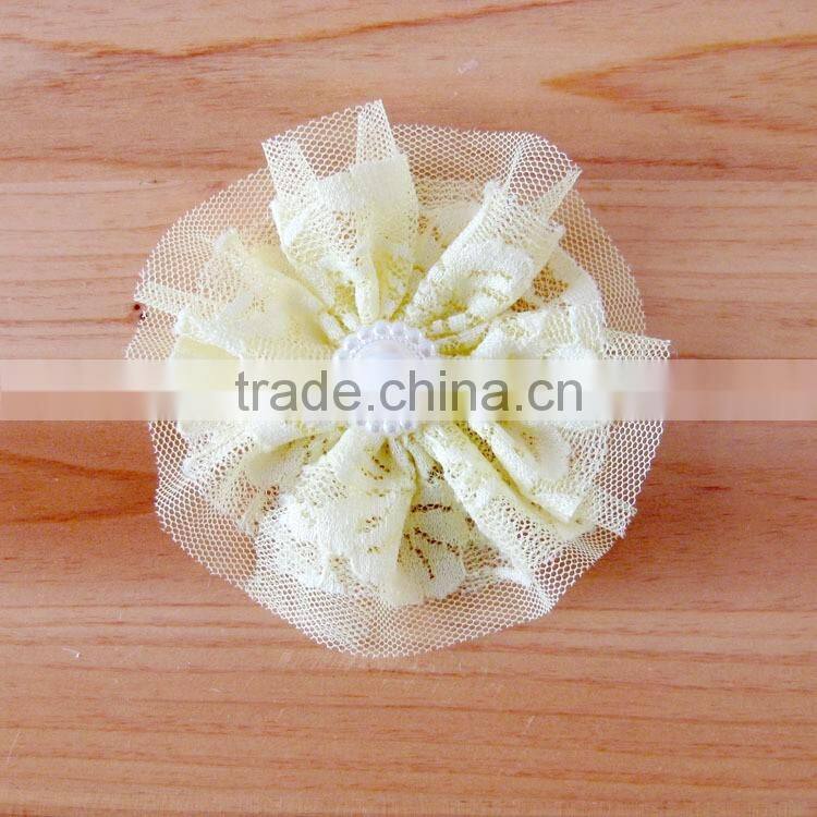 lace flower with pearl bead in center for kids hair accessories