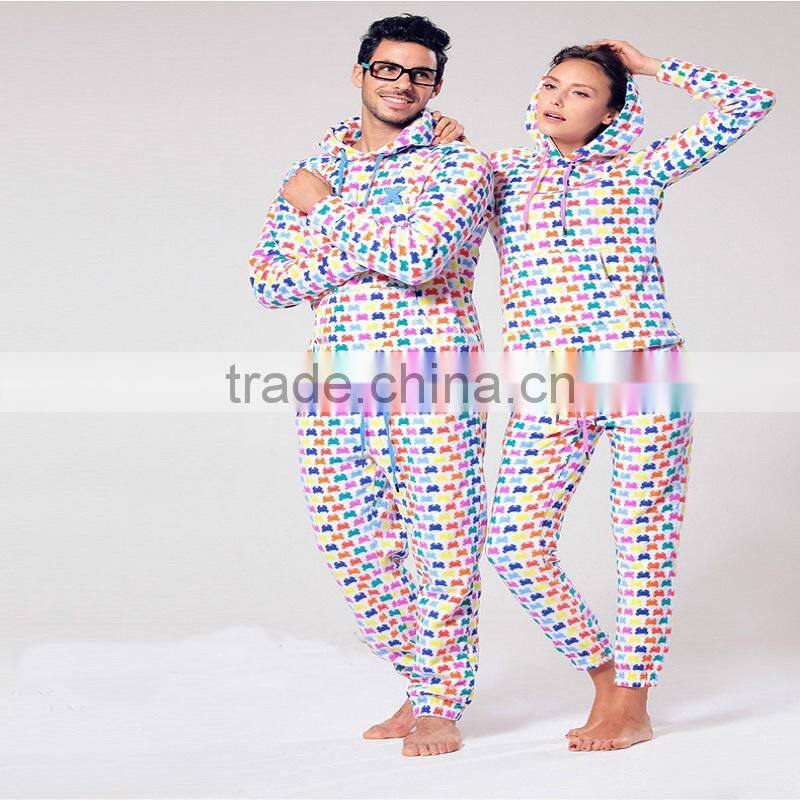 Newest couple pajamas with coral fleece pajama ,high quality printing