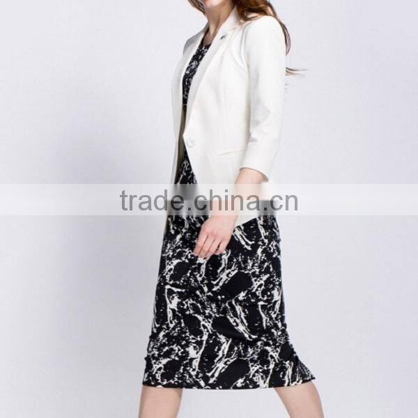 Newest design lady suit ,high qualiy business suit tuxedo for women ,3/4 sleeve suit fabric for wholesale