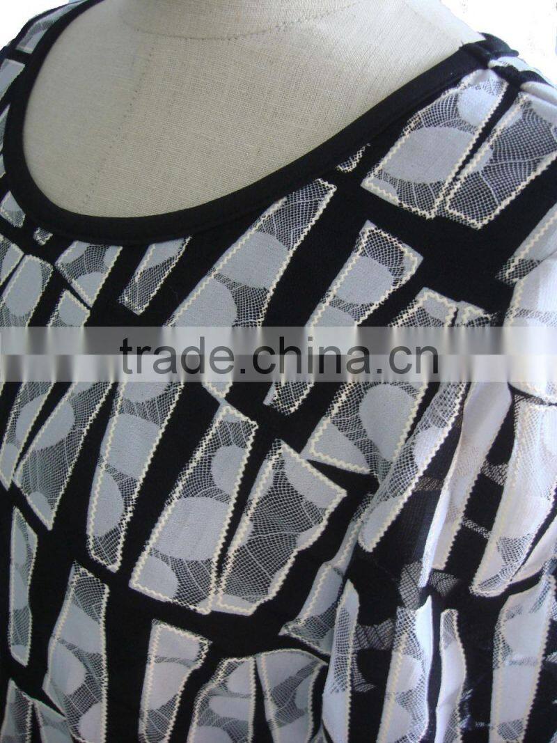 Black with Rose Print Lycra Round Collar Blouse