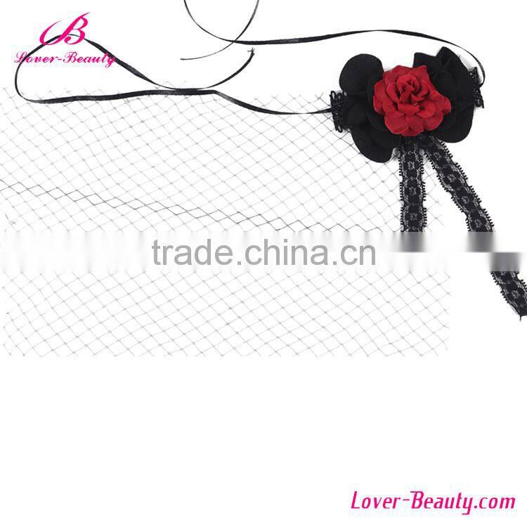 Wholesale covered face masquerade party lace mask with red rose