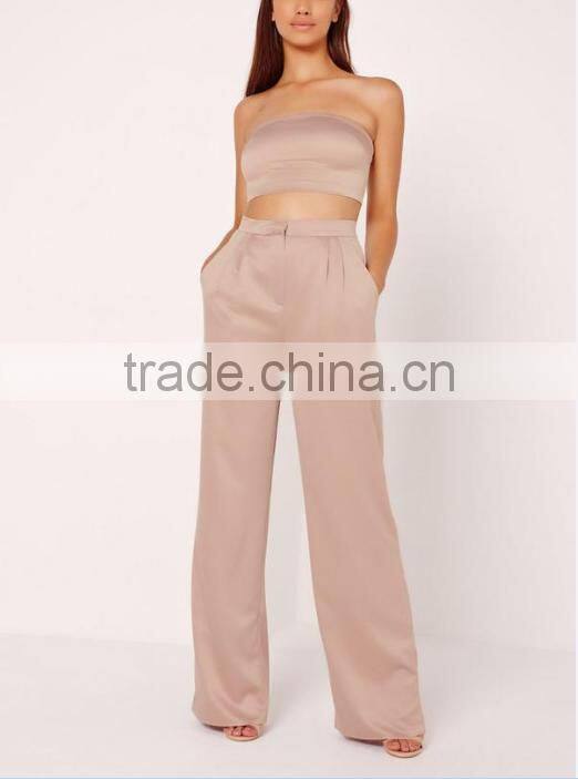 Wholesale two piece set sexy crop top and wide leg trousers for women