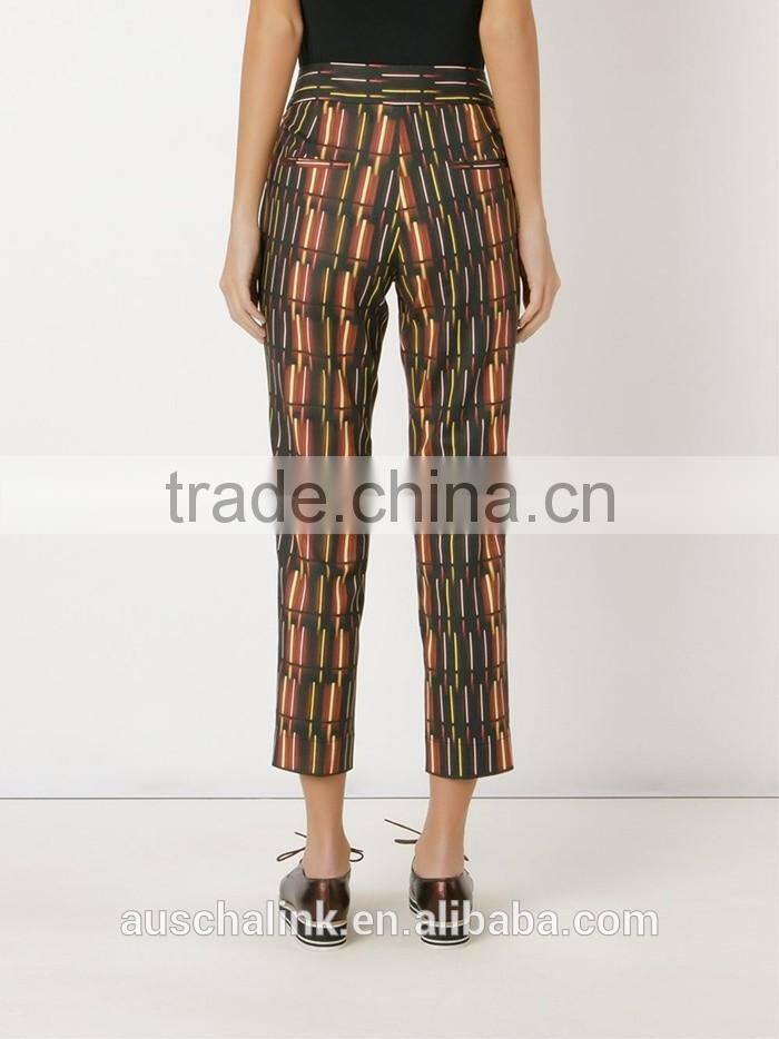 nice design mid-rise printed straight fashion trousers for women
