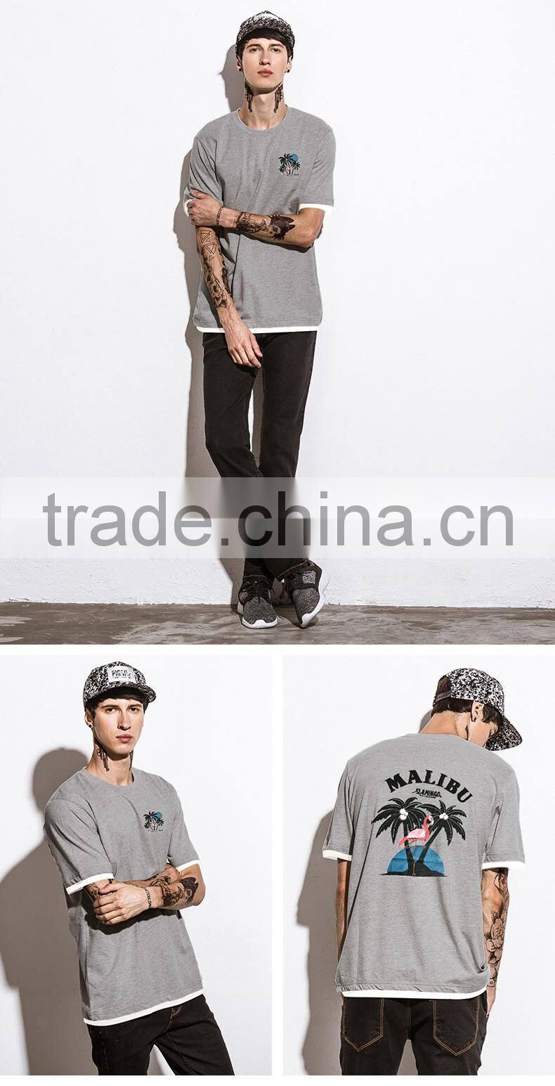 SZXX T377 Hot Custom Printing Cotton Grey O-neck T-shirt Mens